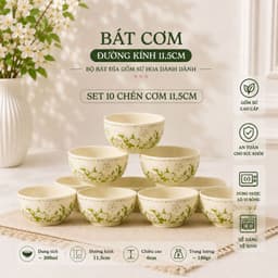 [ GiaDungQueHuong ] Bộ Bát Đĩa Gốm Sứ Họa Tiết Hoa Dành Dành CAO CẤP - Tone Xanh Pastel Nhẹ Nhàng, Thanh Lịch 9