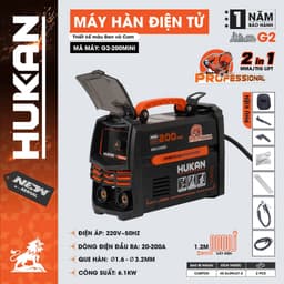 Máy Hàn Điện Tử Mini HUKAN G2-200MINI, 2trong1 Hàn MMA / Hàn TIG, Công Suất 6.1kw - Tặng Bộ Phụ Kiện 1