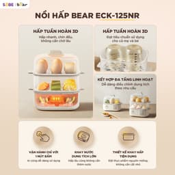Nồi Hấp - Triệt Trùng Bear ECK-125NR, 2.4L Hấp 2 Tầng - Nhựa PP Cao Cấp, Hàng Chính Hãng 3