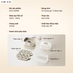 Nồi Hấp - Triệt Trùng Bear ECK-125NR, 2.4L Hấp 2 Tầng - Nhựa PP Cao Cấp, Hàng Chính Hãng 9