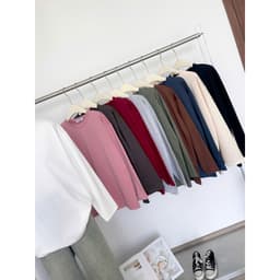 Áo thun YUSTUDIO3158, áo thun tay dài form rộng chất cotton khô, áo thu đông mẫu Trơn Tay Dài 4