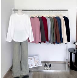 Áo thun YUSTUDIO3158, áo thun tay dài form rộng chất cotton khô, áo thu đông mẫu Trơn Tay Dài 6