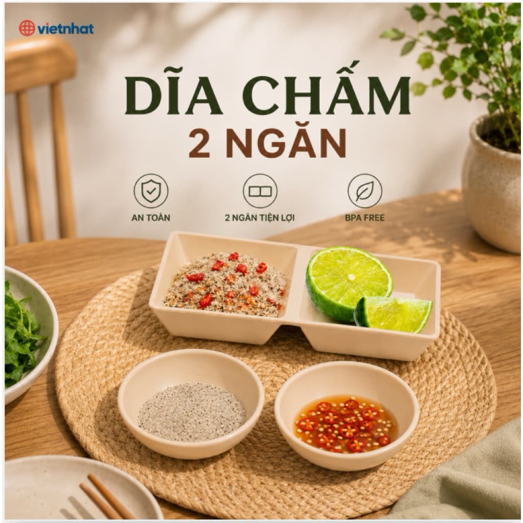 AMIZIN Combo 5, 10  Đĩa chấm phíp tròn vuông 2 ngăn, 3 ngăn Việt Nhật, đĩa đựng gia vị tròn vuông kiểu dáng AMIZIN