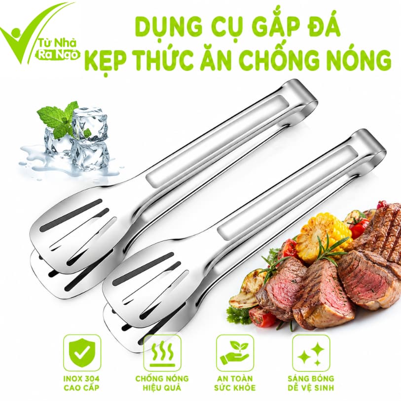 Kẹp Gắp Thực Phẩm Inox Chống Nóng Đa Năng GD180 - Dụng Cụ Gắp Đá Gắp Thịt Nướng Gắp Rau Củ