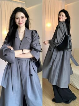 Áo Khoác Dài Nữ Form Rộng Măng Tô Kaki Phong Cách Ulzzang Hàn Quốc Hot Trend Chali AZ809 4