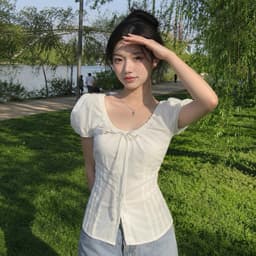 Áo Sơ mi kiểu nữ dáng babydoll tay phồng có dây buộc eo xinh đẹp - Fashion 73 6