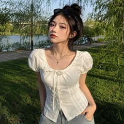 Áo Sơ mi kiểu nữ dáng babydoll tay phồng có dây buộc eo xinh đẹp - Fashion 73 9