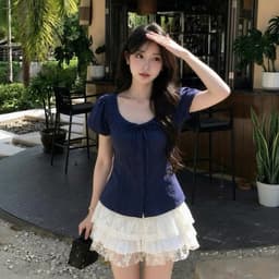 Áo Sơ mi kiểu nữ dáng babydoll tay phồng có dây buộc eo xinh đẹp - Fashion 73 7