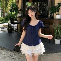 Áo Sơ mi kiểu nữ dáng babydoll tay phồng có dây buộc eo xinh đẹp - Fashion 73 5