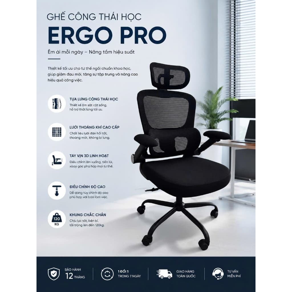 Ghế công thái học/HP-5006M-B/Hoàng Phú Furniture