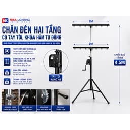 Chân treo đèn sân khấu có tời nâng hạ, giá treo đèn 1 thanh và 2 thanh ngang treo đèn Beam PAR LED 3