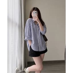 [Có Bigsize 45-85kg] Áo Sơ Mi Nữ Limo Form Rộng Tay Dài Vải Đũi Linen Sọc Dọc Có Túi Dễ Phối MS413 6