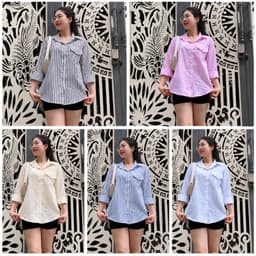 [Có Bigsize 45-85kg] Áo Sơ Mi Nữ Limo Form Rộng Tay Dài Vải Đũi Linen Sọc Dọc Có Túi Dễ Phối MS413 8