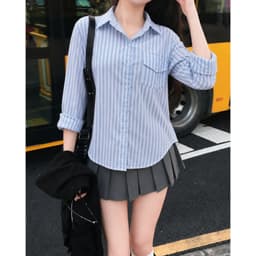 [Có Bigsize 45-85kg] Áo Sơ Mi Nữ Limo Form Rộng Tay Dài Vải Đũi Linen Sọc Dọc Có Túi Dễ Phối MS413 9