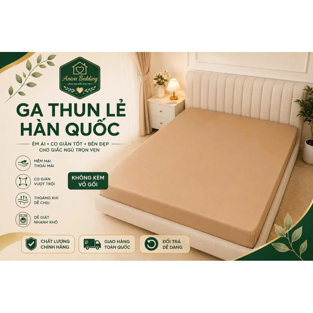 Ga Thun Lẻ Hàn Quốc Aniva Bedding Cao Cấp – Ga Bọc Nệm Bo Chun Ôm Sát Nệm Mềm Mịn Thoáng Mát Đủ Size