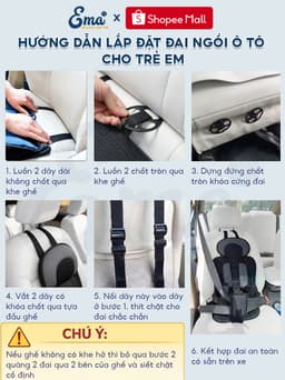 Đai Ngồi Ô Tô Cho Bé EMA Ghế Ngồi Ô Tô Trẻ Em 1-9 Tuổi Vải Lưới 3D Thoáng Khí An Toàn 6