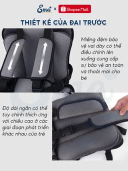 Đai Ngồi Ô Tô Cho Bé EMA Ghế Ngồi Ô Tô Trẻ Em 1-9 Tuổi Vải Lưới 3D Thoáng Khí An Toàn 10