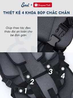Đai Ngồi Ô Tô Cho Bé EMA Ghế Ngồi Ô Tô Trẻ Em 1-9 Tuổi Vải Lưới 3D Thoáng Khí An Toàn 4