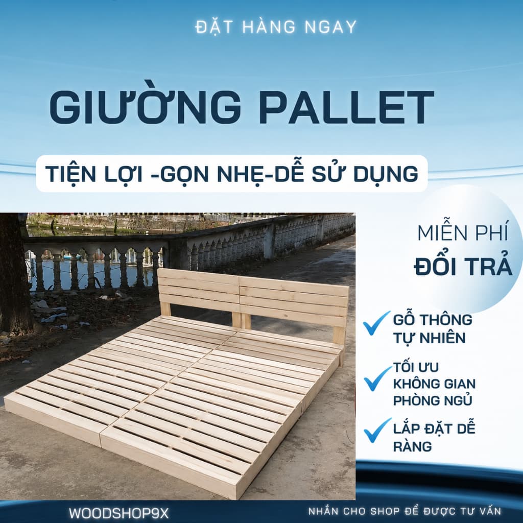 Giường Pallet,giường ngủ pallet kín chân cao 10cm. Đủ Kích Thước_WOOD SHOP