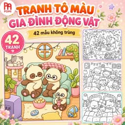 Bộ tranh bé động vật nhỏ cùng mẹ cực đáng yêu dễ thương - Tranh tô màu cho trẻ em người lớn - POMI 1