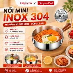 Nồi Mini Inox 304 Cao Cấp Tay Cầm Gỗ, Nồi Nấu Mì, Cháo, Hâm Đồ Ăn, Dùng Bếp Từ, Không Phủ Chống Dính 1