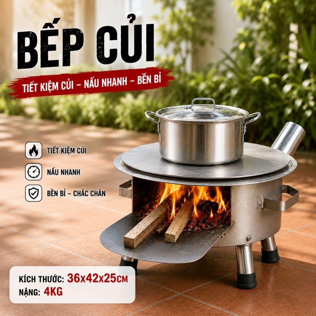 "Bếp củi thông minh 35cm (Thép dày loại 1) - Đa năng, bền bỉ, chống khói, dễ vệ sinh cho mọi gia đình."