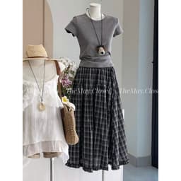 𝑨𝒏𝒏 𝑺𝒕𝒖𝒅𝒊𝒐 [SẴN] / Chân Váy Kẻ Caro Dáng Dài 85cm Bồng Xòe Viền Bèo Vintage Tag 𝐅𝟏𝟖 𝐒𝐭𝐮𝐝𝐢𝐨 4