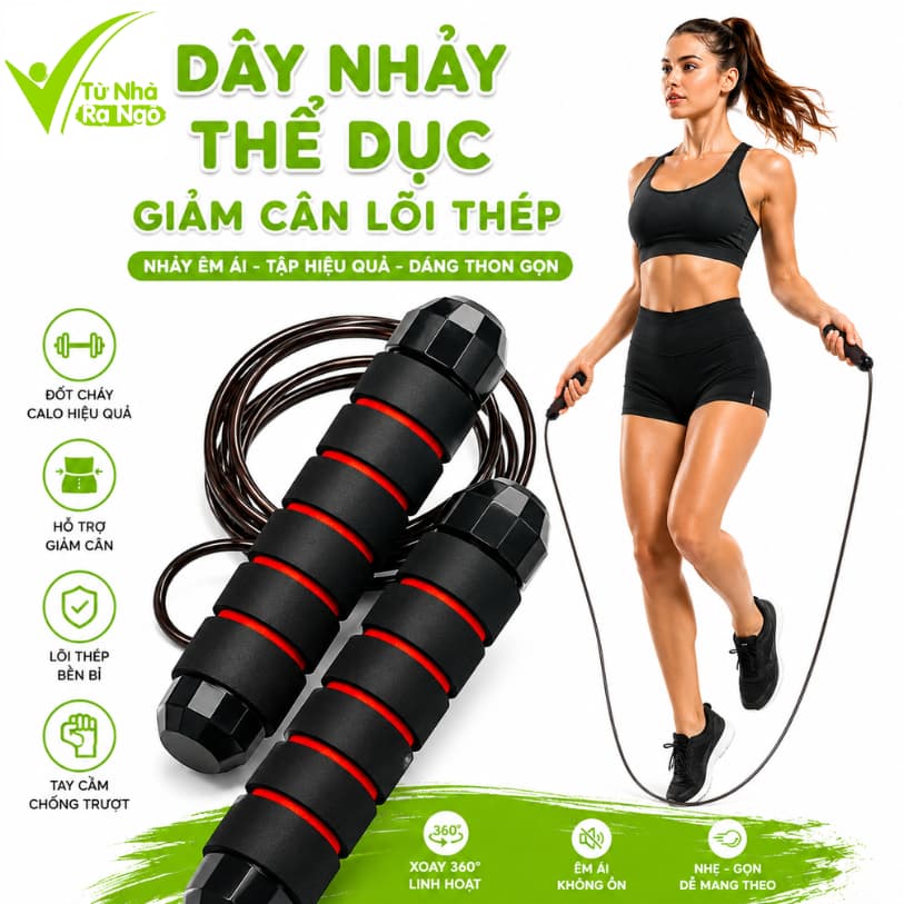 Dây Nhảy Giảm Cân Đốt Mỡ Bụng Lõi Thép GD76 - Dây Nhảy Tập Thể Dục Tại Nhà Cao Su Bọc Thép