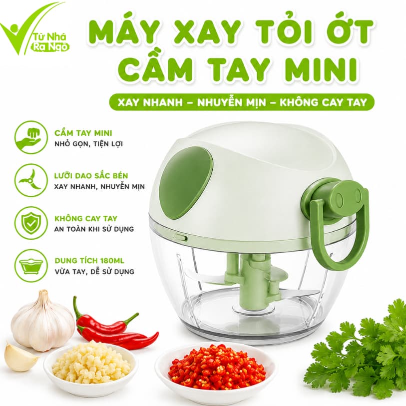 Máy Xay Tỏi Ớt Kéo Tay Đa Năng Lưỡi Dao Inox 304 GD138 - Dụng Cụ Xay Thực Phẩm Kéo Tay Mini Đa Năng