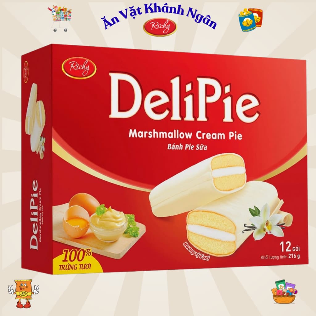 Bánh Bông Lan Sữa Delipie Vị Vani Hộp 216G - HÀNG CHÍNH HÃNG