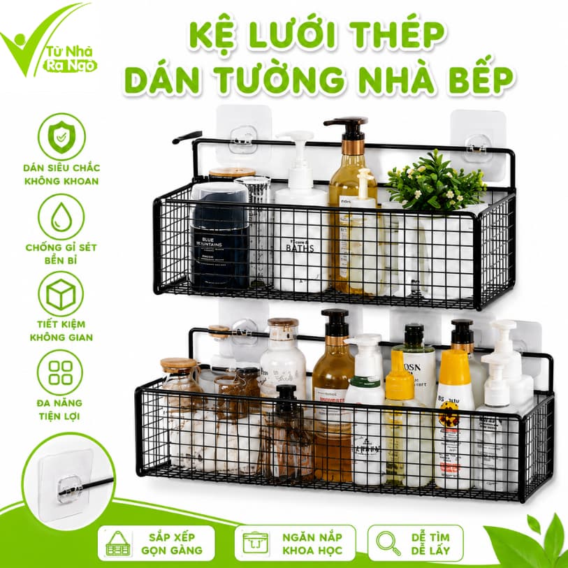 Kệ Đựng Gia Vị Dán Tường Thép Sơn Tĩnh Điện Chống Gỉ GD190 - Kệ Treo Tường Nhà Bếp Thép Cao Cấp