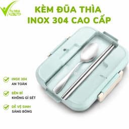 Hộp Đựng Cơm 3 Ngăn Kèm Đũa Thìa Inox Chống Gỉ GD234 - Hộp Nhựa Đựng Thức Ăn 3 Ngăn 1200ml 5