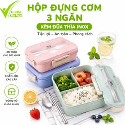 Hộp Đựng Cơm 3 Ngăn Kèm Đũa Thìa Inox Chống Gỉ GD234 - Hộp Nhựa Đựng Thức Ăn 3 Ngăn 1200ml 2