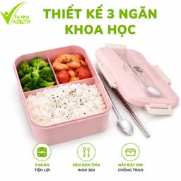 Hộp Đựng Cơm 3 Ngăn Kèm Đũa Thìa Inox Chống Gỉ GD234 - Hộp Nhựa Đựng Thức Ăn 3 Ngăn 1200ml 3