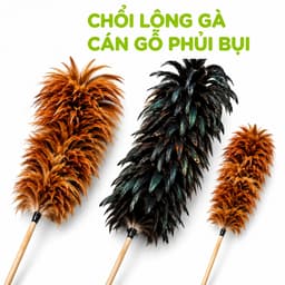 Chổi Lông Gà Tự Nhiên Cán Gỗ Phủi Bụi Bàn Ghế GD218 - Chổi Phủi Bụi Lông Gà Tự Nhiên Cán Gỗ 2