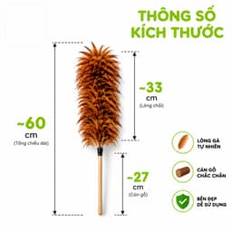 Chổi Lông Gà Tự Nhiên Cán Gỗ Phủi Bụi Bàn Ghế GD218 - Chổi Phủi Bụi Lông Gà Tự Nhiên Cán Gỗ 6