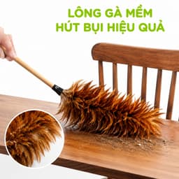 Chổi Lông Gà Tự Nhiên Cán Gỗ Phủi Bụi Bàn Ghế GD218 - Chổi Phủi Bụi Lông Gà Tự Nhiên Cán Gỗ 3