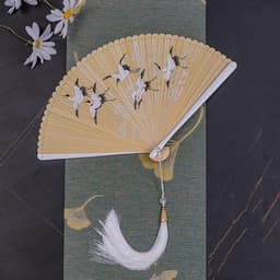 Quạt Xếp Cầm Tay Cổ Trang Vân Hạc Vũ Hải - Quạt Chim Hạc Lướt Sóng Nan Gỗ Tre Dây Tuyến Phong Cách Trung Hoa Cổ Điển 2