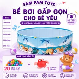 Bể bơi gấp gọn cho bé, hồ bơi không cần bơm cao cấp tặng kèm bóng, cua dây cót - Sam Pam Toys 1