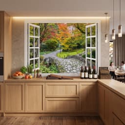 Tranh Dán Tường 3D Giả Cửa Sổ Phố Hoa Châu Âu và Cầu Đá Thiên Nhiên, Kích Thước 60x90cm 7