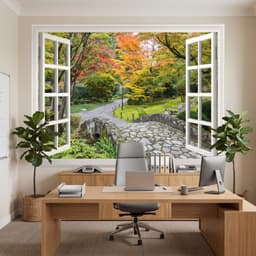 Tranh Dán Tường 3D Giả Cửa Sổ Phố Hoa Châu Âu và Cầu Đá Thiên Nhiên, Kích Thước 60x90cm 5