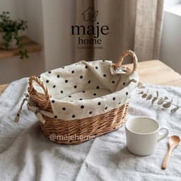 Giỏ mây đan thủ công. Giỏ đựng bánh mì trái cây decor bàn ăn có kèm khăn chấm bi phong cách Hàn Quốc - Majehome 1