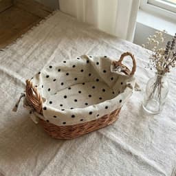 Giỏ mây đan thủ công. Giỏ đựng bánh mì trái cây decor bàn ăn có kèm khăn chấm bi phong cách Hàn Quốc - Majehome 2
