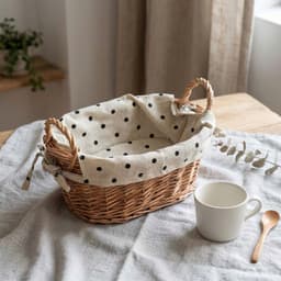 Giỏ mây đan thủ công. Giỏ đựng bánh mì trái cây decor bàn ăn có kèm khăn chấm bi phong cách Hàn Quốc - Majehome 6