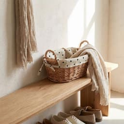 Giỏ mây đan thủ công. Giỏ đựng bánh mì trái cây decor bàn ăn có kèm khăn chấm bi phong cách Hàn Quốc - Majehome 3