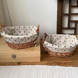 Giỏ mây đan thủ công. Giỏ đựng bánh mì trái cây decor bàn ăn có kèm khăn chấm bi phong cách Hàn Quốc - Majehome 9