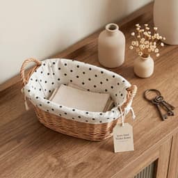 Giỏ mây đan thủ công. Giỏ đựng bánh mì trái cây decor bàn ăn có kèm khăn chấm bi phong cách Hàn Quốc - Majehome 4