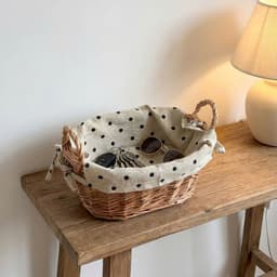 Giỏ mây đan thủ công. Giỏ đựng bánh mì trái cây decor bàn ăn có kèm khăn chấm bi phong cách Hàn Quốc - Majehome 5