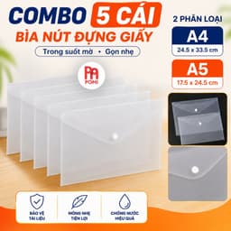 Combo 5 Bìa Nút cỡ A5 A4 trắng dày - Túi Đựng Giấy Tài Liệu Chống Thấm Nước - POMI 1