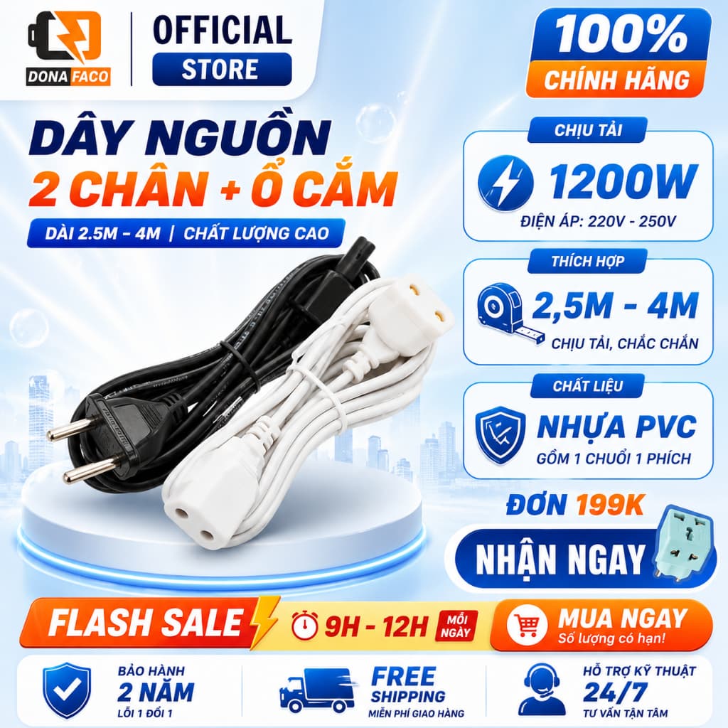 Đầu nối âm liền phích PN3-PN5 - dây dài 2.5m, 4.5m chống đánh lửa, chịu tải cao an toàn